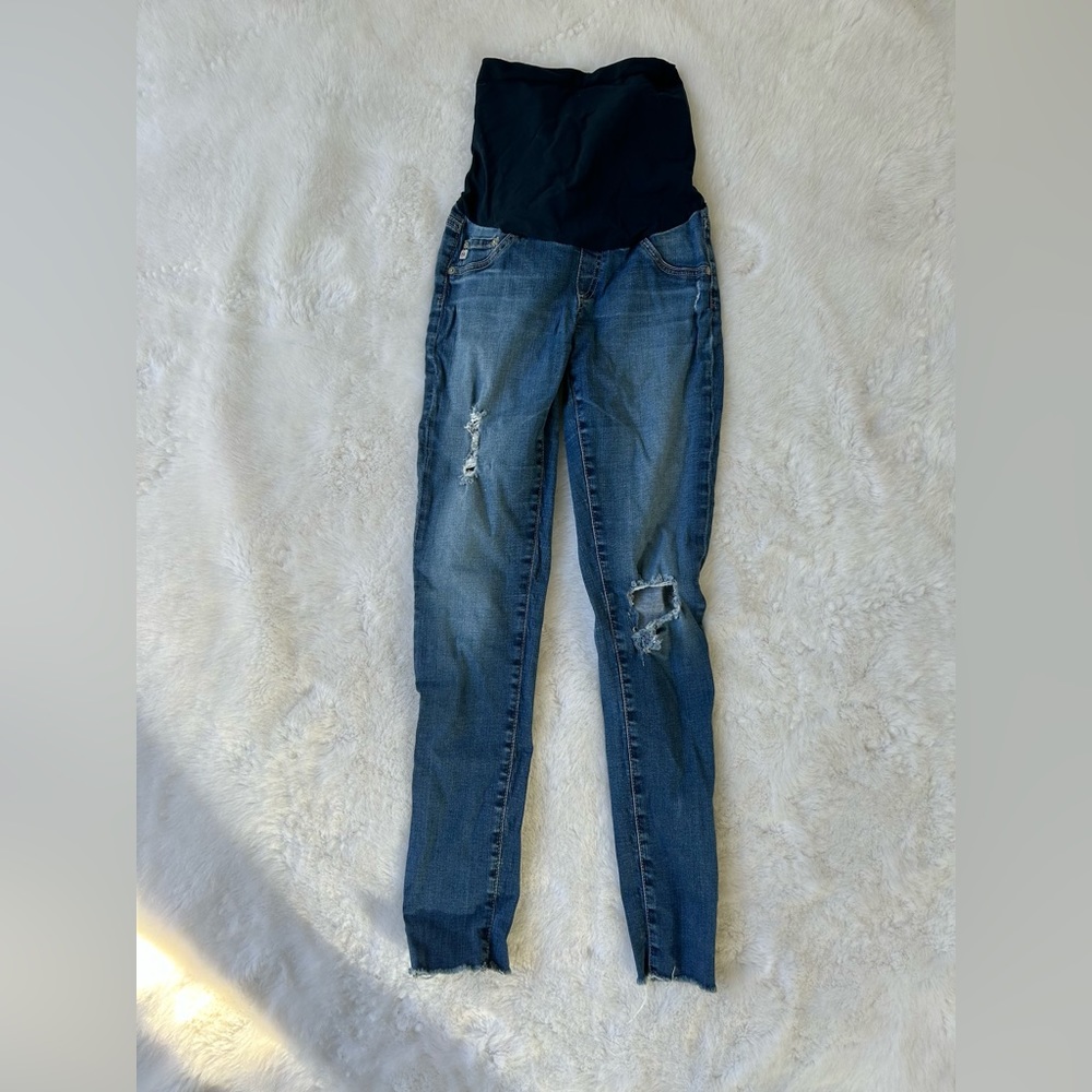 AG Skinny Destructed Medium Wash Maternity Jeans